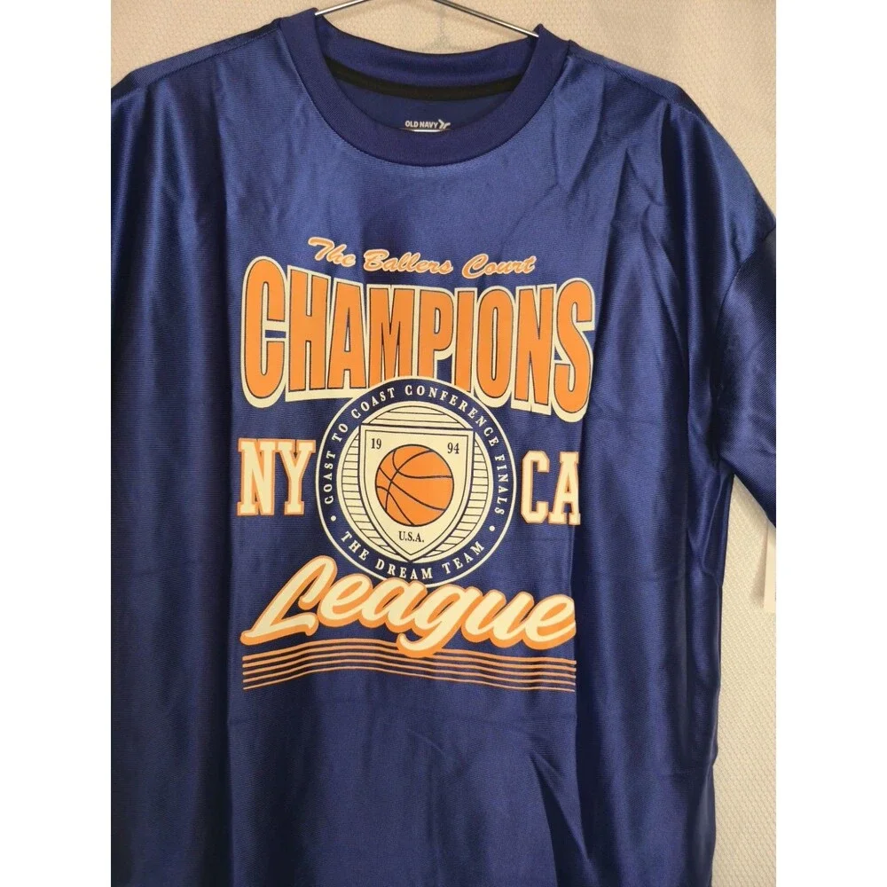 Old Navy ACTIVE Boys Blue Basketball Champions League Graphic T-Shirt NWT 10. 12
